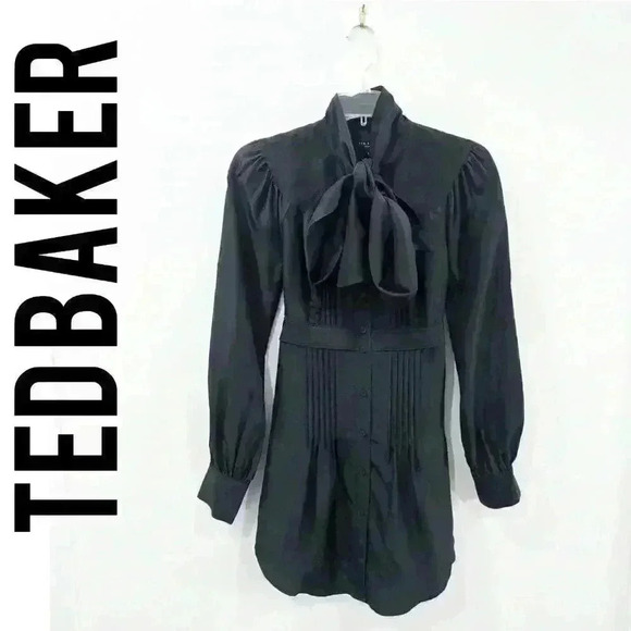 Ted Baker London Black Ruffle Silk Belted Tunic 1 - Picture 1 of 8